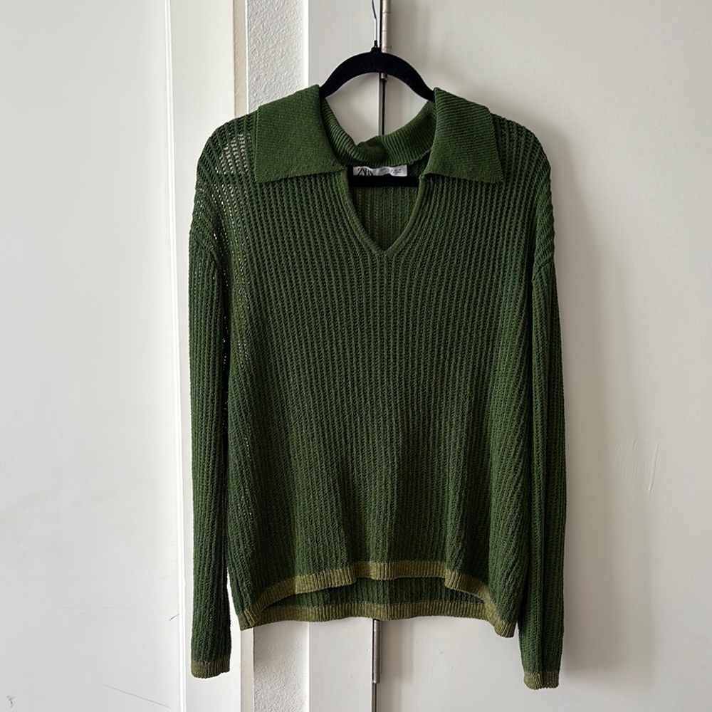 Green V-Neck Women's Sweater